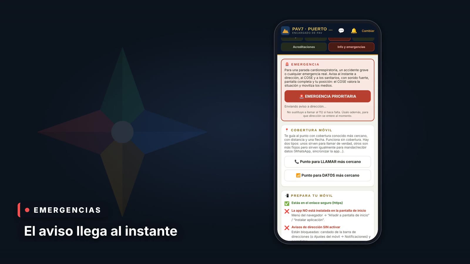 El encargado de un PAV pulsa «Emergencia prioritaria» en su móvil.